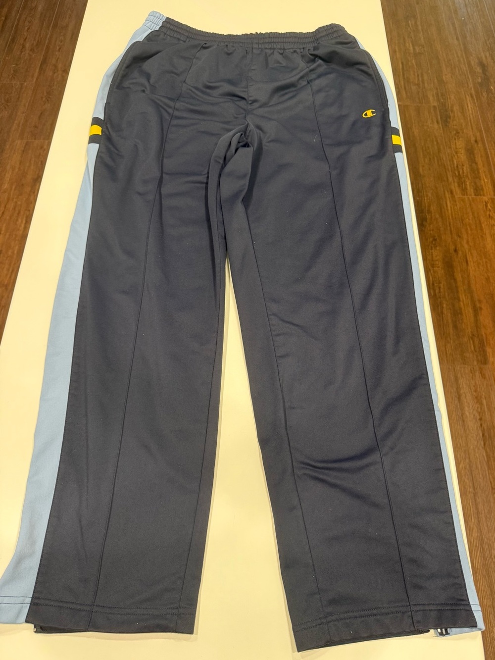 Vintage Champion Men's L Colorblock Track Pants Navy/Yellow Drawstring Zip Ankle